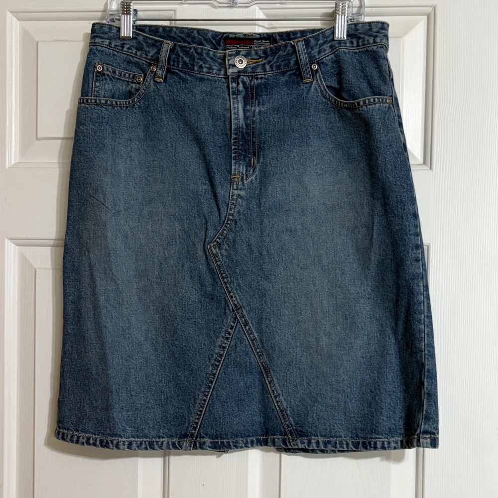 Aeropostale Denim Midi Skirt Womens‎ 9/10 Blue 90s VTG Y2K Godet Panel